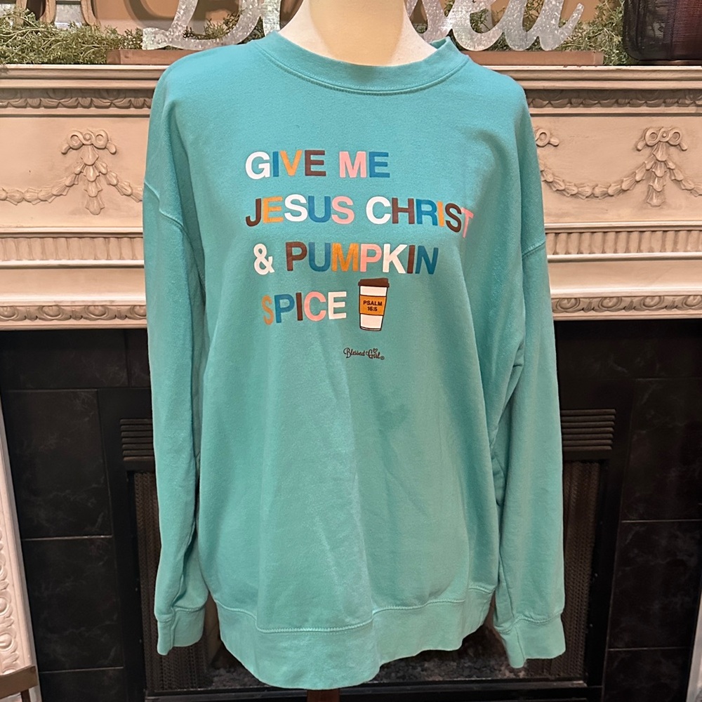 Blessed Girl Graphic Teal Sweater Size XL